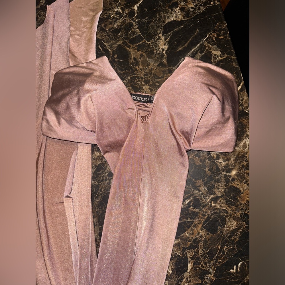 Silky and Shiny Pink boohoo V-neck tube top with neck tie